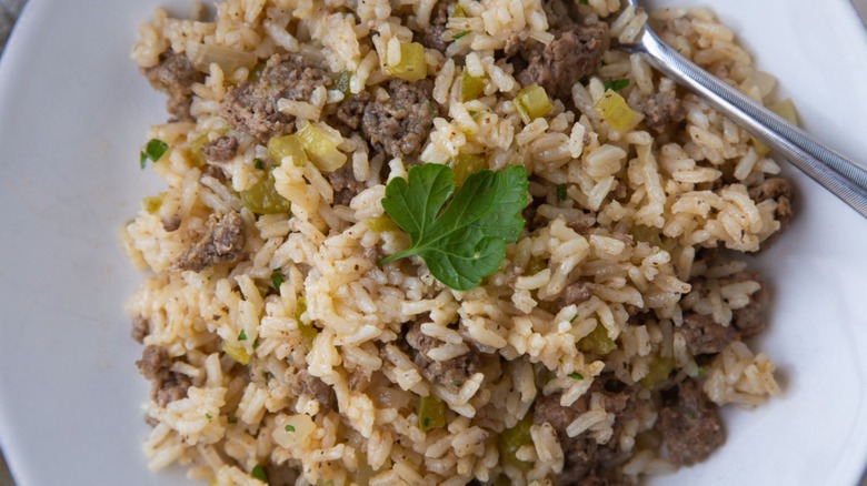 dirty rice with parsley leaf