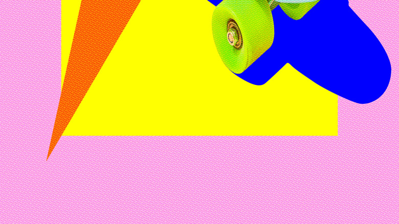 Pop art background with burger on skateboard