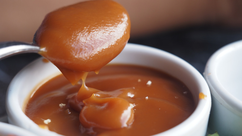 Bowl of homemade caramel sauce