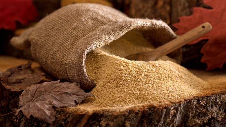 Maple sugar in a burlap bag