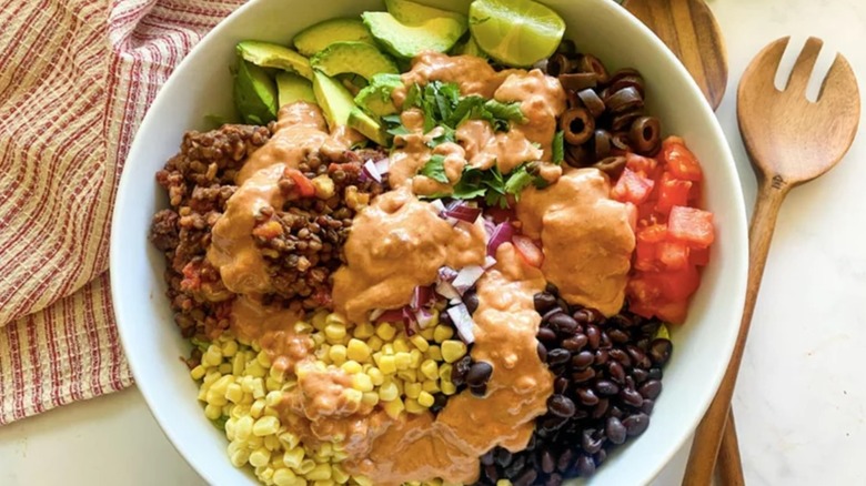 Vegan taco salad top view