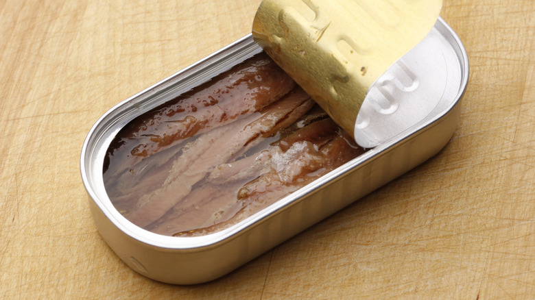 Opened can of anchovies