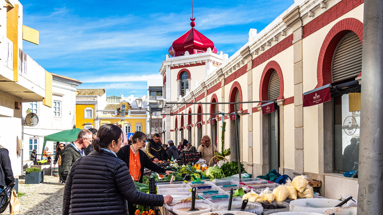 An outside food market in the Algarve, Portugal