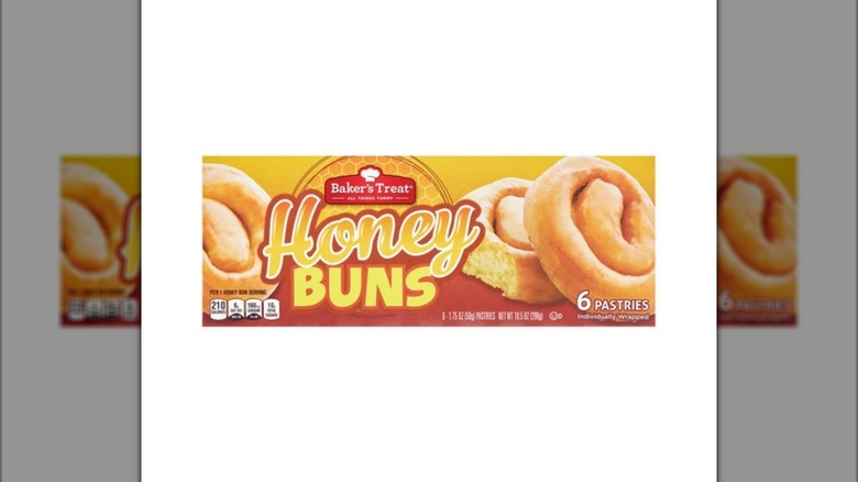 An orange box of Baker's Treat Glazed Honey Buns