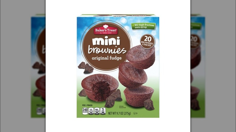 A box of Baker's Treat Mini Brownies on white background