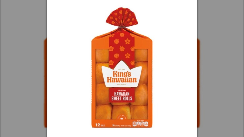 King's Hawaiian Original Sweet Rolls packaged in orange plastic wrapping on white background