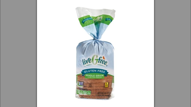 A loaf of liveGfree Gluten Free Wide Pan Whole Grain Bread from Aldi