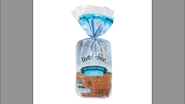 A loaf of liveGfree Wide Pan Gluten Free White Bread from Aldi