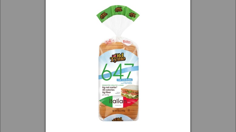 A loaf of Schmidt Old Tyme 647 Italian Bread from Aldi on white background