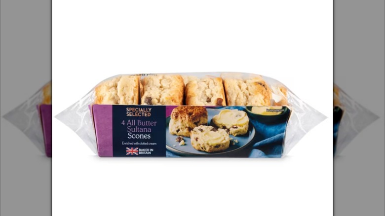 Mirrored image of Butter sultana scone packet against white background