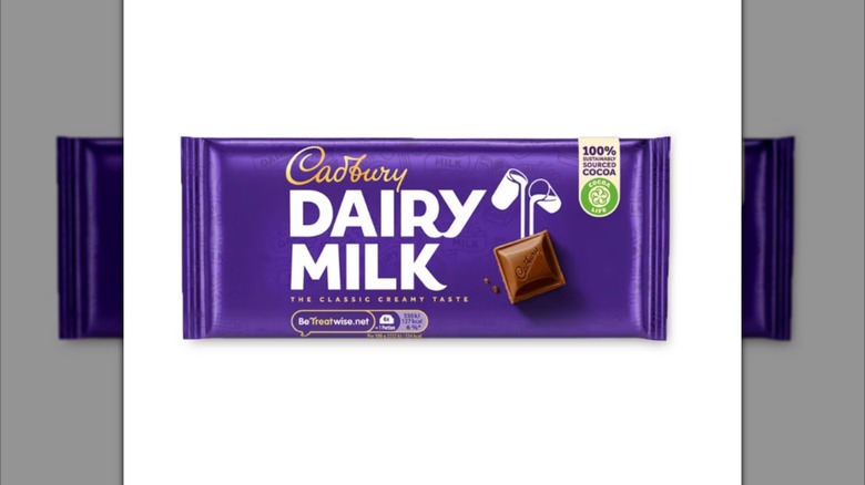 Mirrored image of Cadbury Dairy Milk packet against white background