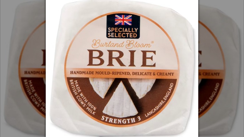 Mirrored image of Burland Bloom British Brie packet against white background