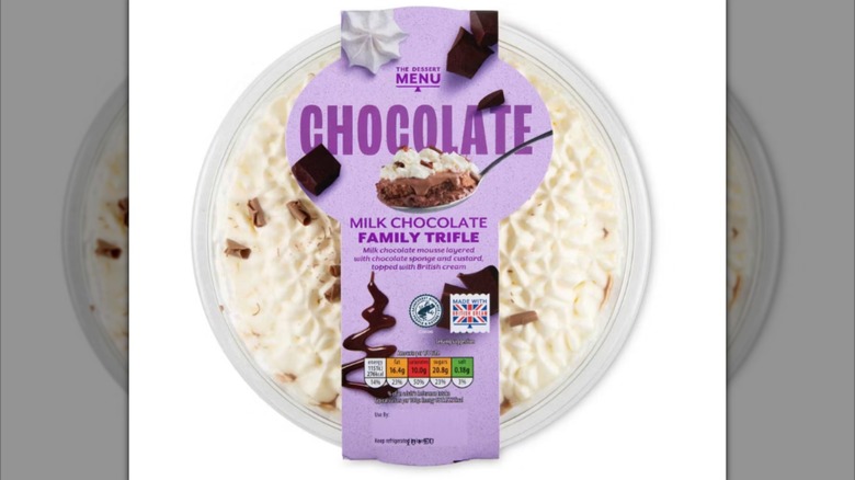 Mirrored image of chocolate trifle packet against white background