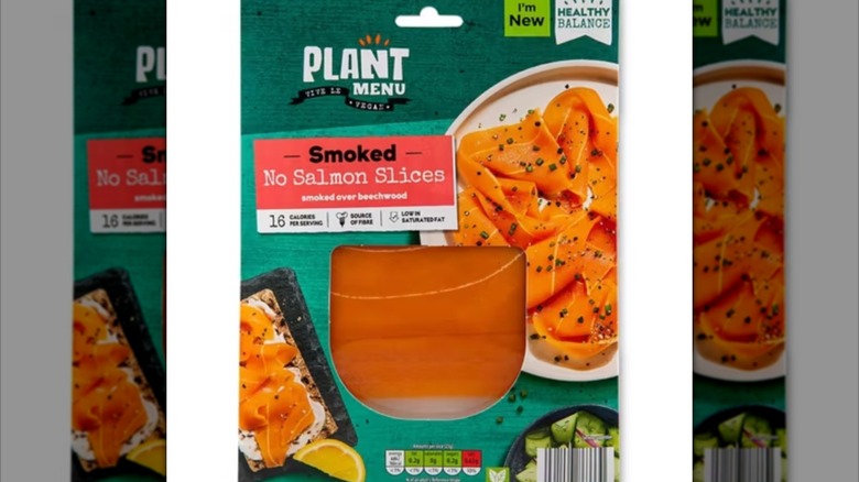 Mirrored image No Salmon Smoked Slices packet against white background