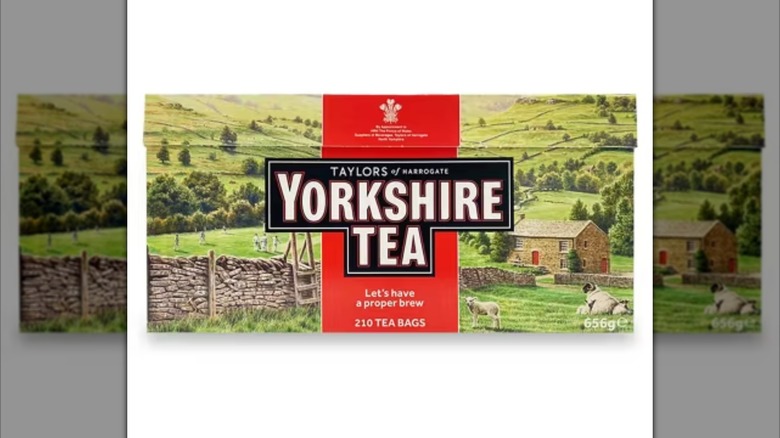 Mirrored image of Yorkshire Tea box against white background