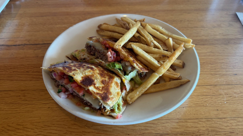 Applebee's Quesadilla Burger with fries.