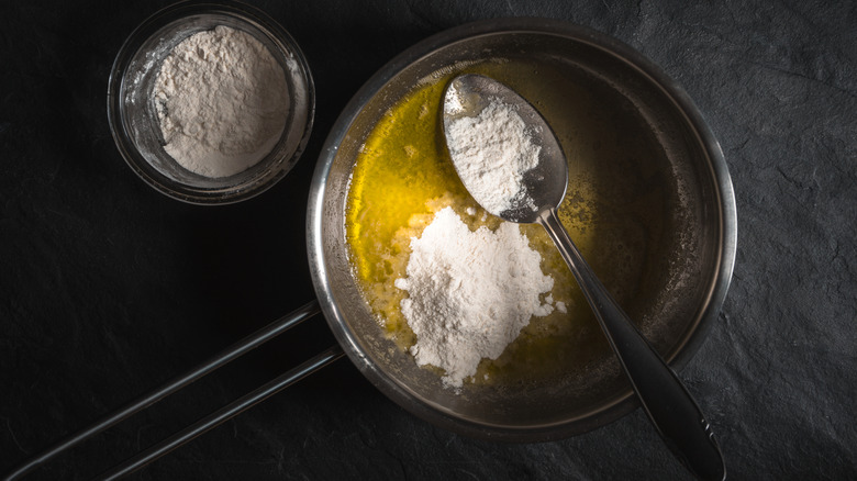 butter and flour in a pan for roux