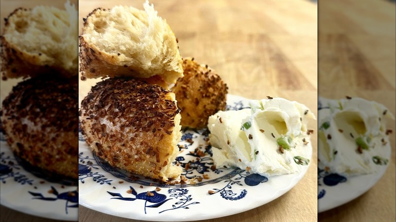 Onion bagel with scallion cream cheese