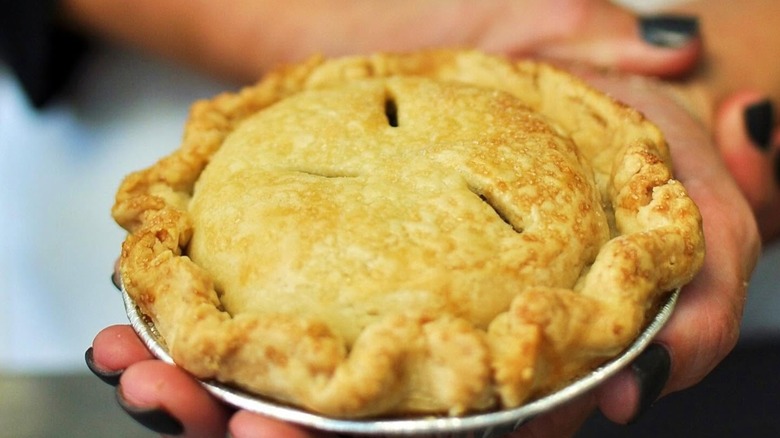Hands holding a personal pot pie