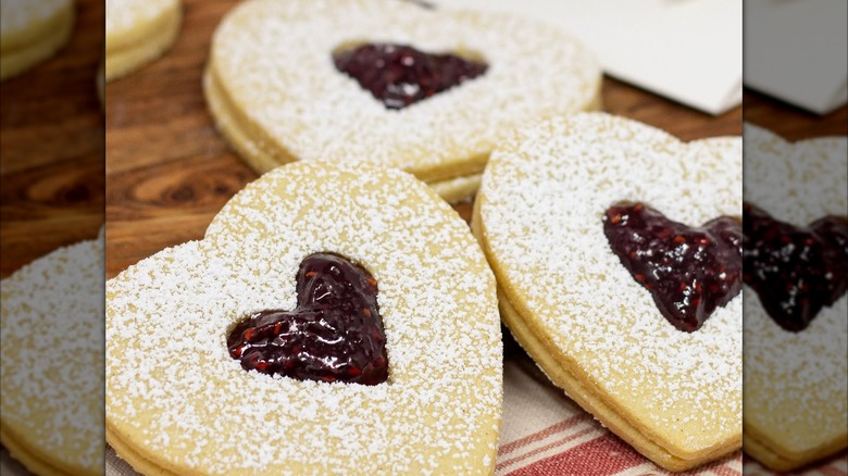 Heart-shaped and jam-filled cookies