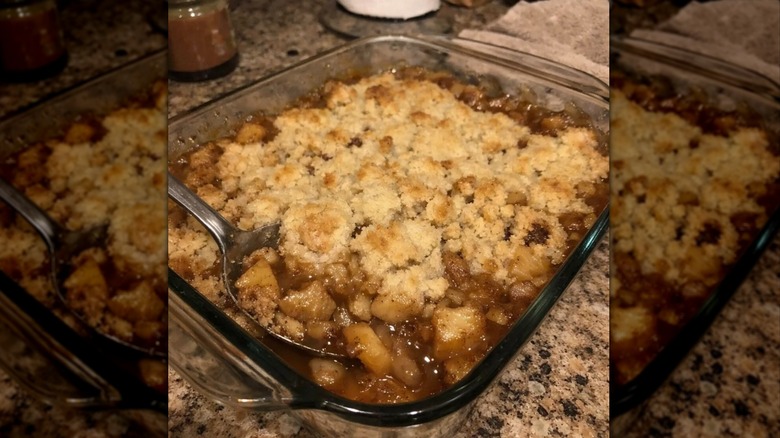 Apple cobbler in glass baking dish
