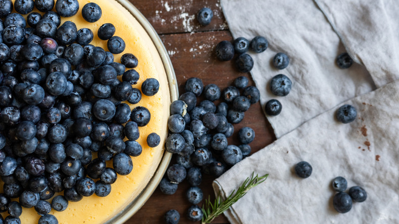 overhead shot of fresh on top of cheesecake