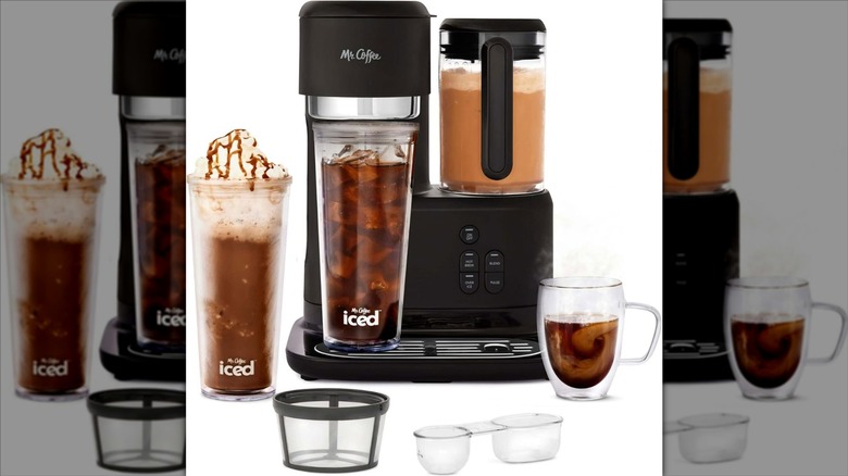 Mr. Coffee Frappe iced + hot coffee maker with drinks, filter, and scoop