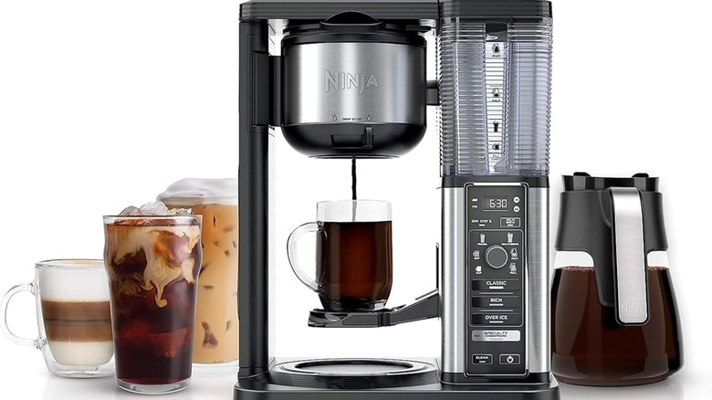 Ninja coffee maker, 10-cup carafe with fold-away frother with coffee drink examples