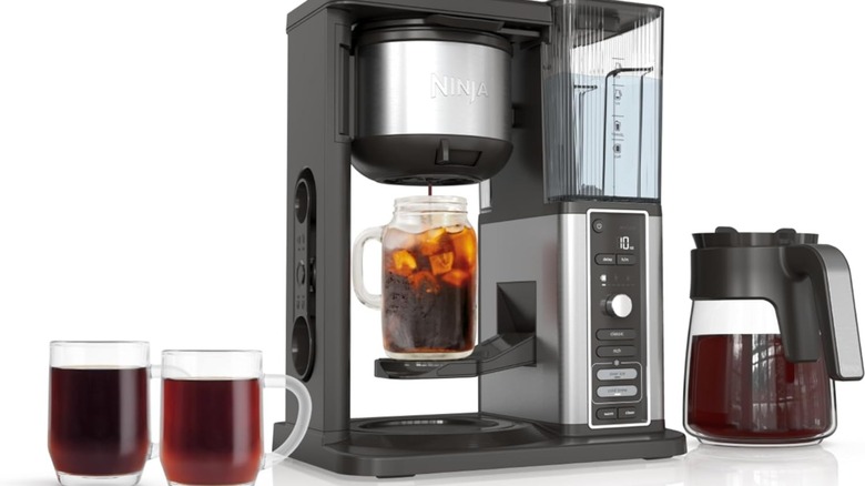 Ninja hot & iced XL coffee maker with rapid cold brew with several coffee drink examples