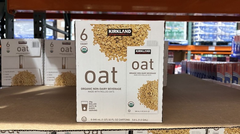 kirkland signature non-dairy oat beverage package on shelf