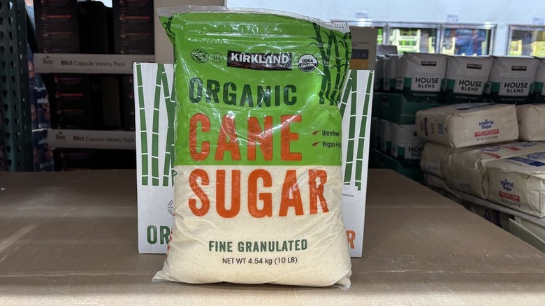 kirkland signature organic sugar package on shelf