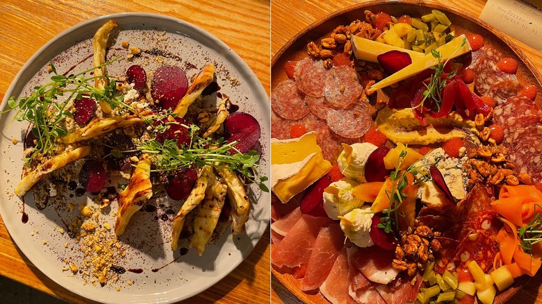 Split image of hummus plate and charcuterie from Bloom in Roanoke