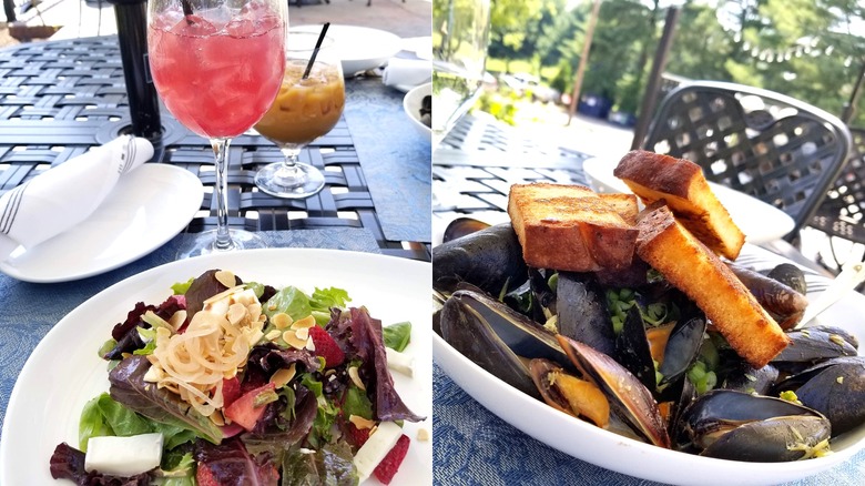 Split image of salad and mussels plates at the West End in Purcellville