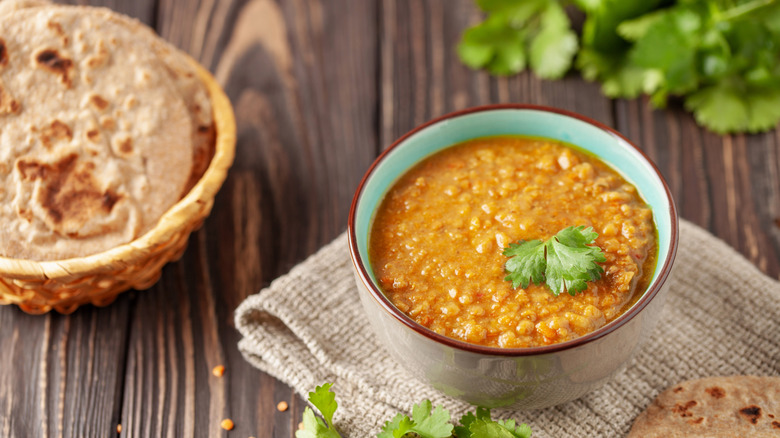 Bowl of dhal with herbs