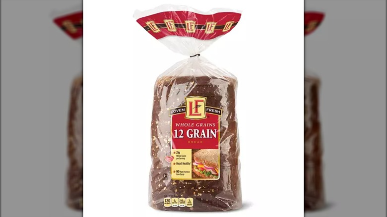 Loaf of L'oven Fresh 12 Grain Bread in plastic packaging