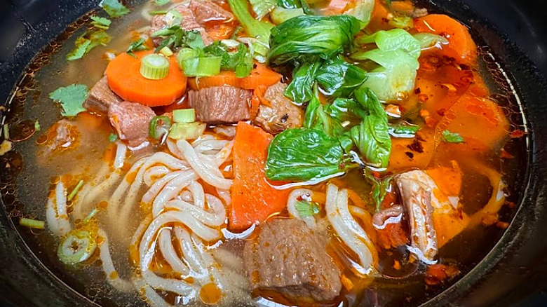 Beef and veggie noodle soup at Flower Pepper