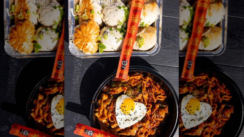 Noodle dish and steamed buns at Jayd Bun