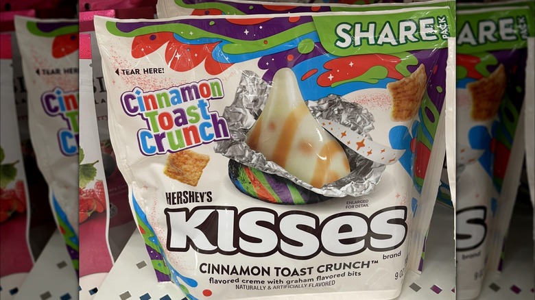 Close-up of Hershey's Cinnamon Toast Crunch Kisses package
