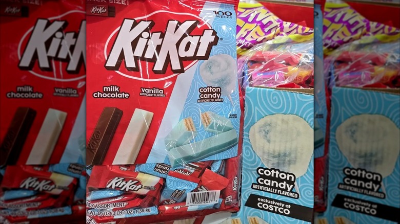 Red variety pack of KitKats, including Cotton Candy flavor