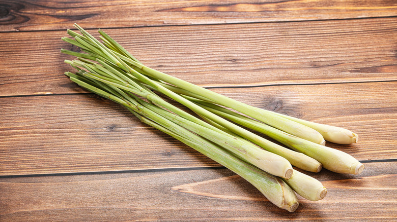 Bunch of lemongrass on a cutting board