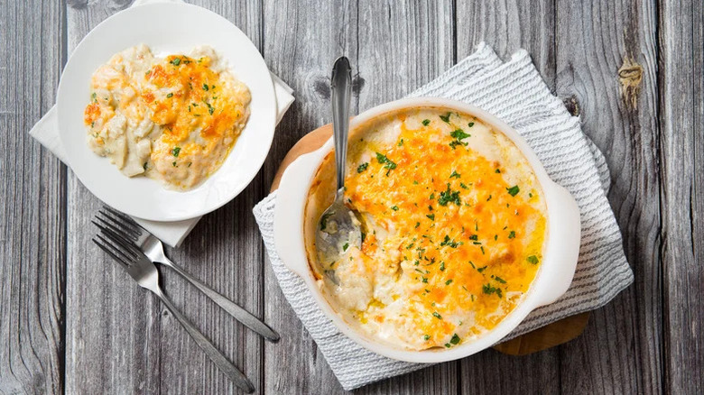 Aerial shot of copycat Ruth's Chris Steakhouse potatoes au gratin