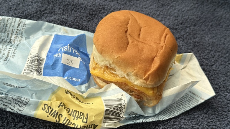 Kwik Trip fish sandwich on top of wrapper