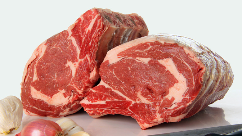 Raw prime rib with marbling
