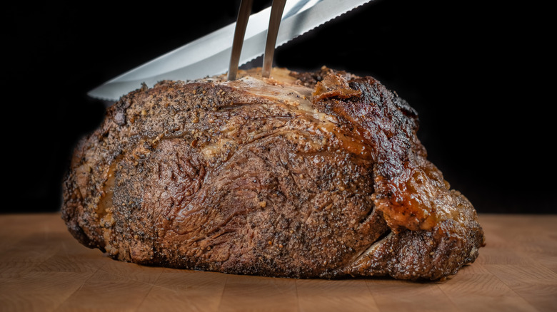 Close up of uncut prime rib roast