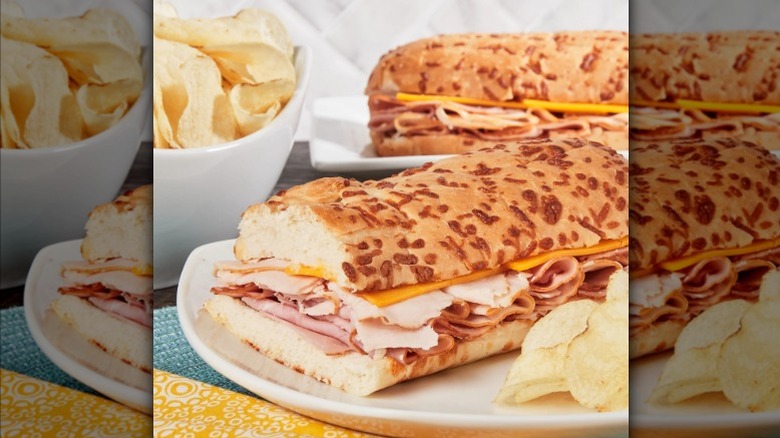 Marketside All American Sub Sandwich on plate with ruffled chips