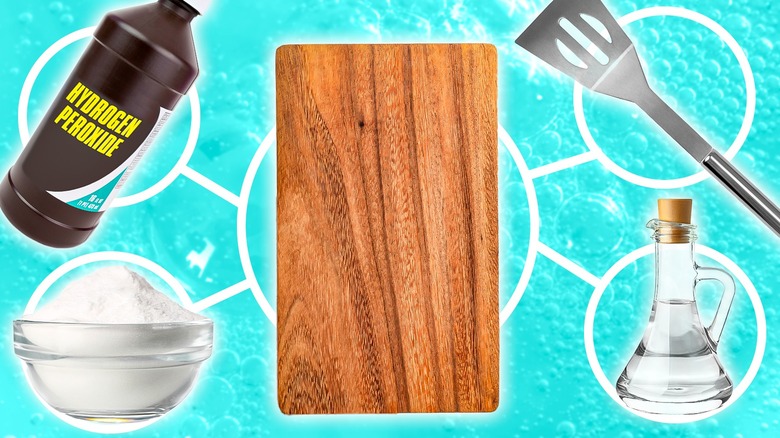 wooden cutting board, cleaners