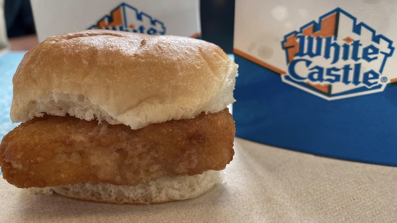 White Castle Panko Breaded Fish Slider next to cartons