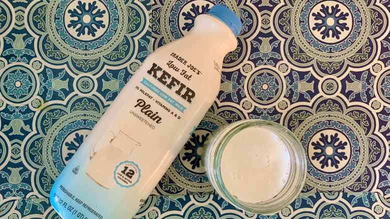 Plain kefir bottle and cup