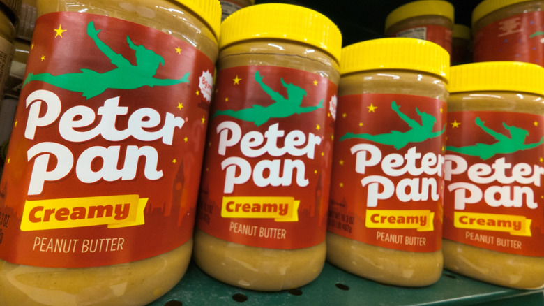 Peter Pan peanut butter, seen on a retail store shelf