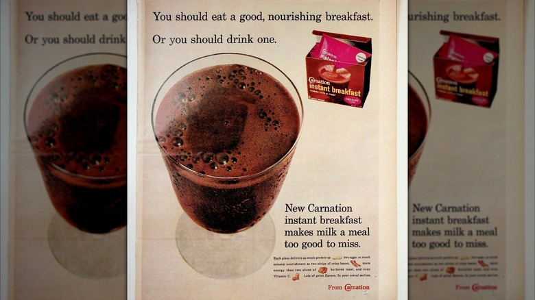 Mirrored image of a vintage print ad for Carnation Instant Breakfast